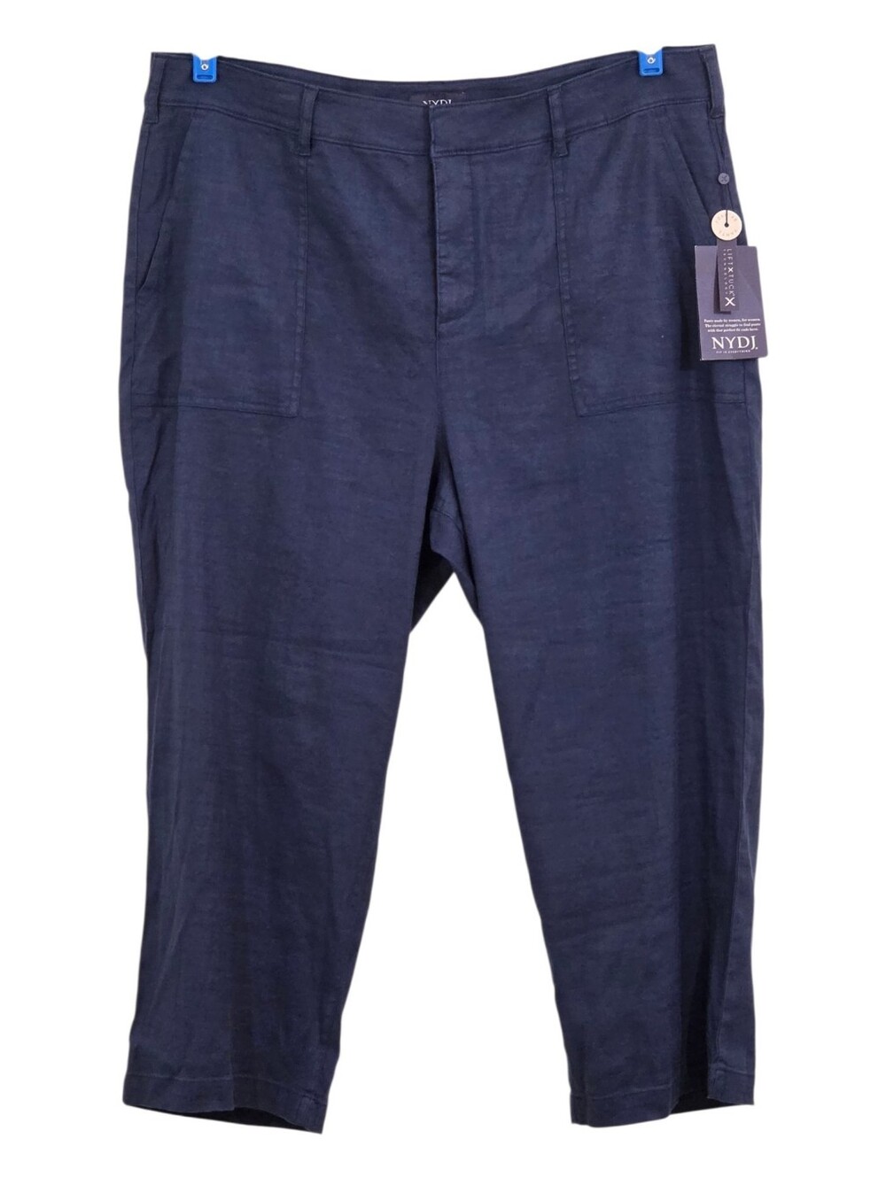 NWT NYDJ Women's Utility Crop Linen Blend Pants Oxford Navy Blue Casual Size 16